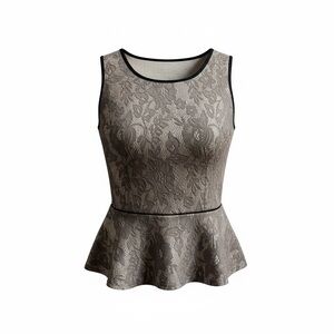 Anthropologie Weston Wear - Sleeveless Lace-Overlay Peplum Top in Taupe/Black